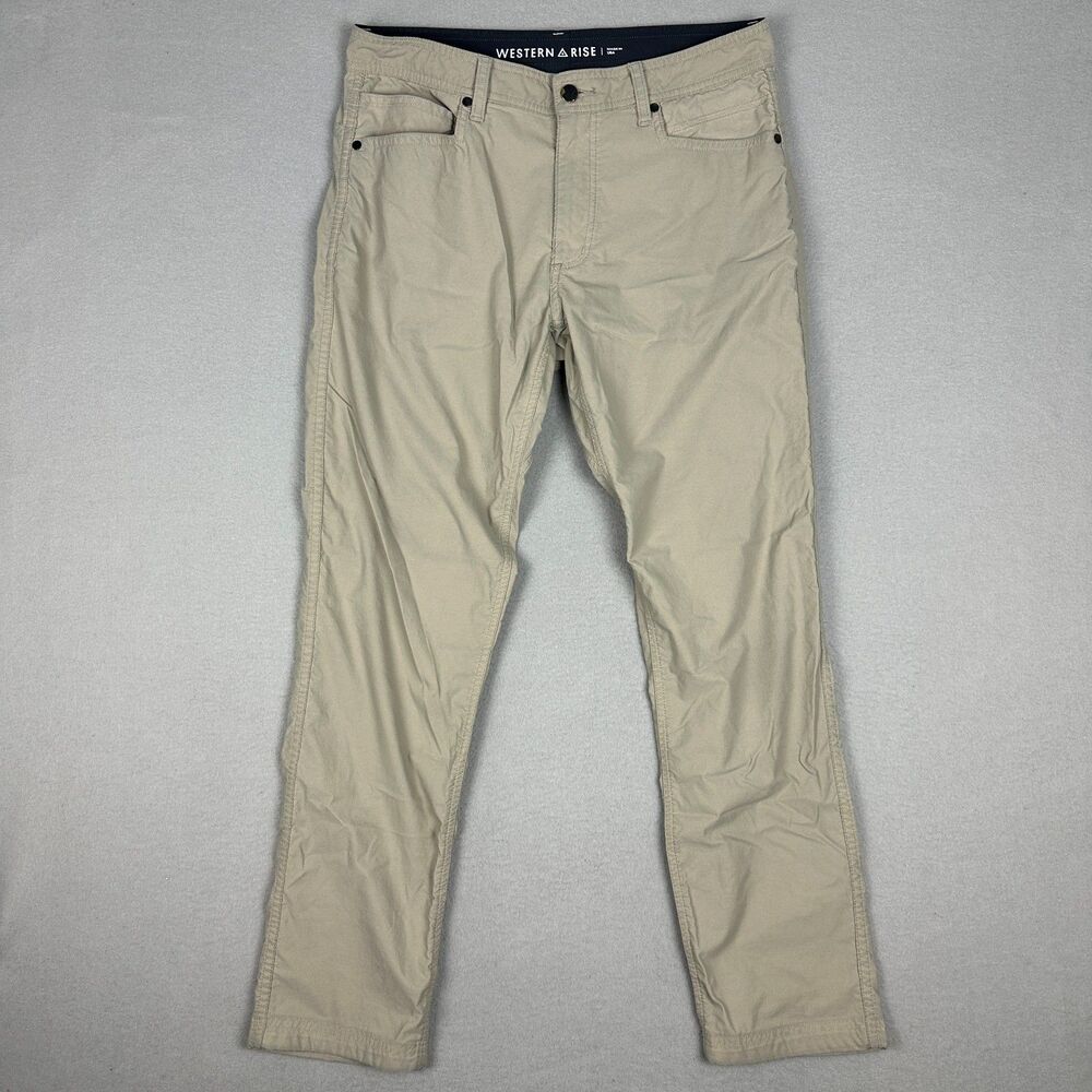Western Rise Mens Size 32 Evolution Pants Sand Tan Cream Stretch Golf Travel